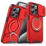 For iPhone 15 Pro Max Sliding Camshield Ring Holder Phone Case(Red)