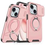 For iPhone 15 Plus Sliding Camshield Ring Holder Phone Case(Pink)