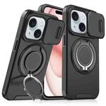 For iPhone 15 Sliding Camshield Ring Holder Phone Case(Black)