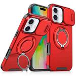 For iPhone 16 Sliding Camshield Ring Holder Phone Case(Red)