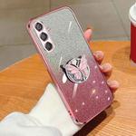 For Samsung Galaxy F15 Plated Gradient Glitter Butterfly Holder TPU Phone Case(Pink)