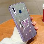 For Samsung Galaxy A20 / A30 Plated Gradient Glitter Butterfly Holder TPU Phone Case(Purple)