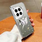 For OnePlus 12 Plated Gradient Glitter Butterfly Holder TPU Phone Case(Silver)