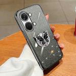 For OnePlus Ace 2V Plated Gradient Glitter Butterfly Holder TPU Phone Case(Black)