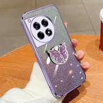 For OnePlus Ace 3 Plated Gradient Glitter Butterfly Holder TPU Phone Case(Purple)