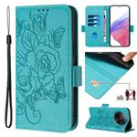 For Redmi A3 / Xiaomi Poco C61 4G Global Embossed Rose RFID Anti-theft Leather Phone Case(Light Blue)