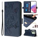 For Redmi Note 13 4G Global Embossed Rose RFID Anti-theft Leather Phone Case(Dark Blue)