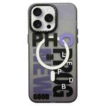 For iPhone 15 Pro Double-Layer Frosted IMD MagSafe Phone Case(Purple Gradient Letters)