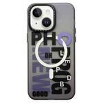 For iPhone 13 Double-Layer Frosted IMD MagSafe Phone Case(Purple Gradient Letters)