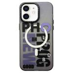 For iPhone 12 Double-Layer Frosted IMD MagSafe Phone Case(Purple Gradient Letters)