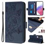 For vivo V40 Lite 5G IDN Embossed Rose RFID Anti-theft Leather Phone Case(Dark Blue)