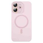 For iPhone 12 Liquid Silicone MagSafe Full Coverage Phone Case with Lens Film(Pink)