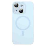 For iPhone 14 Plus Liquid Silicone MagSafe Full Coverage Phone Case with Lens Film(Blue)