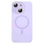 For iPhone 15 Plus Liquid Silicone MagSafe Full Coverage Phone Case with Lens Film(Purple)