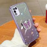 For Infinix Hot 10 Play Plated Gradient Glitter Butterfly Holder TPU Phone Case(Purple)