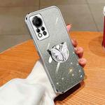 For Infinix Hot 11s NFC Plated Gradient Glitter Butterfly Holder TPU Phone Case(Silver)