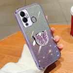 For Infinix Hot 12 Play Plated Gradient Glitter Butterfly Holder TPU Phone Case(Purple)
