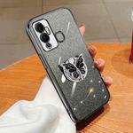 For Infinix Hot 12 Play Plated Gradient Glitter Butterfly Holder TPU Phone Case(Black)