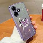 For Infinix Hot 30 Plated Gradient Glitter Butterfly Holder TPU Phone Case(Purple)