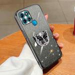 For Infinix Smart 6 Plated Gradient Glitter Butterfly Holder TPU Phone Case(Black)