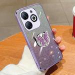 For Infinix Smart 8 Plated Gradient Glitter Butterfly Holder TPU Phone Case(Purple)