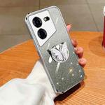 For Tecno Pop 5 Pro Plated Gradient Glitter Butterfly Holder TPU Phone Case(Silver)