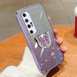 For Xiaomi Mi 10S Plated Gradient Glitter Butterfly Holder TPU Phone Case(Purple)