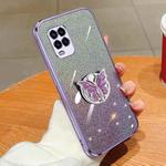 For Xiaomi Mi 10 Lite Plated Gradient Glitter Butterfly Holder TPU Phone Case(Purple)