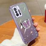 For Xiaomi Mi 11T Plated Gradient Glitter Butterfly Holder TPU Phone Case(Purple)