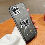 For Xiaomi Mi 11 Lite Plated Gradient Glitter Butterfly Holder TPU Phone Case(Black)