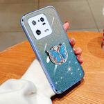 For Xiaomi 13 Pro Plated Gradient Glitter Butterfly Holder TPU Phone Case(Sierra Blue)