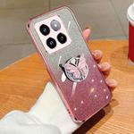 For Xiaomi 14 Pro Plated Gradient Glitter Butterfly Holder TPU Phone Case(Pink)