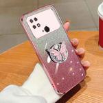 For Xiaomi Poco C40 Plated Gradient Glitter Butterfly Holder TPU Phone Case(Pink)