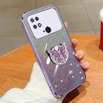 For Xiaomi Poco C40 Plated Gradient Glitter Butterfly Holder TPU Phone Case(Purple)