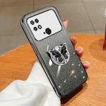 For Xiaomi Poco C40 Plated Gradient Glitter Butterfly Holder TPU Phone Case(Black)