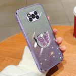 For Xiaomi Poco X3 Plated Gradient Glitter Butterfly Holder TPU Phone Case(Purple)