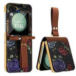 For Samsung Galaxy Z Flip5 VIETAO Integrated Embossed Pattern Full Coverage Phone Case with Wrist Strap(Brown)