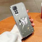 For Redmi Note 11 Pro 4G Plated Gradient Glitter Butterfly Holder TPU Phone Case(Silver)