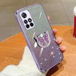 For Redmi Note 11 5G Plated Gradient Glitter Butterfly Holder TPU Phone Case(Purple)