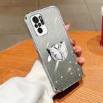 For Redmi Note 10 4G Plated Gradient Glitter Butterfly Holder TPU Phone Case(Silver)