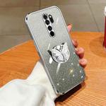For Redmi Note 8 Pro Plated Gradient Glitter Butterfly Holder TPU Phone Case(Silver)