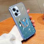 For Redmi Note 12 Pro 5G Global Plated Gradient Glitter Butterfly Holder TPU Phone Case(Sierra Blue)