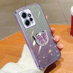 For Redmi Note 12 4G Global Plated Gradient Glitter Butterfly Holder TPU Phone Case(Purple)