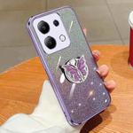 For Redmi Note 13 4G Plated Gradient Glitter Butterfly Holder TPU Phone Case(Purple)