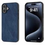 For iPhone 16 Black Frame PU Leather Full Coverage Phone Case(Blue)