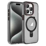 For iPhone 15 Pro Max Crystal TPU Hybrid PC MagSafe Holder Phone Case(Transparent Black)
