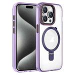 For iPhone 15 Pro Crystal TPU Hybrid PC MagSafe Holder Phone Case(Transparent Purple)