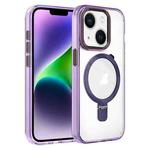 For iPhone 14 Crystal TPU Hybrid PC MagSafe Holder Phone Case(Transparent Purple)