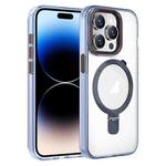 For iPhone 14 Pro Max Crystal TPU Hybrid PC MagSafe Holder Phone Case(Transparent Blue)