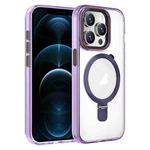 For iPhone 12 Pro Max Crystal TPU Hybrid PC MagSafe Holder Phone Case(Transparent Purple)
